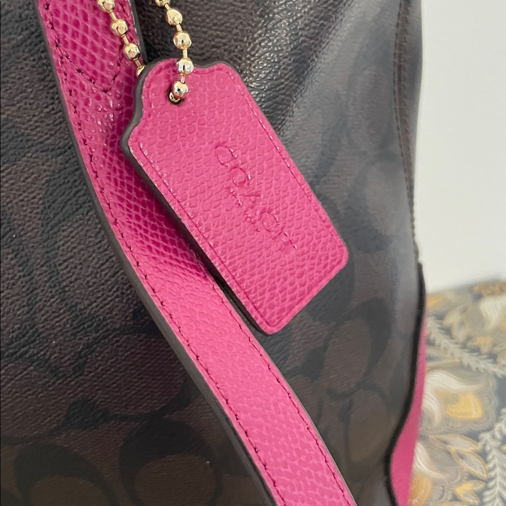 Coach City Tote Bag in Signature Coated Canvas with magenta leather accents - Picture 8 of 16